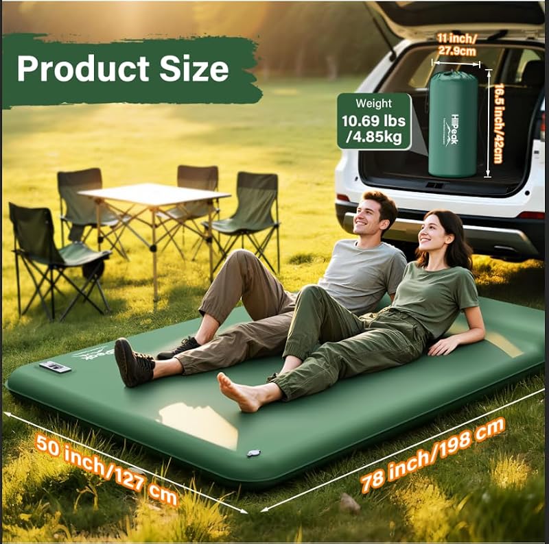 HiiPeak Double Memory Foam Sleeping Pad - Green Camping Mattress with Electric Pump