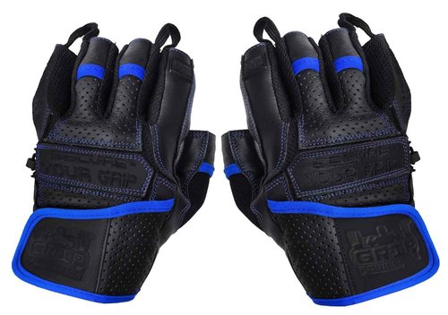 Elite Leather Gym Gloves – Grip & Comfort Design for Weightlifting, Powerlifting, Bodybuilding & Strength Training Workouts for Men & Women (Blue, Large)
