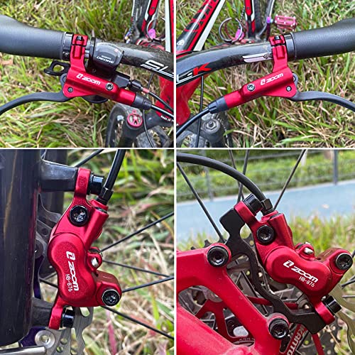 JFOYH ZM3000 Red 4-Piston Hydraulic Disc Brake Set for Mountain Bike, Front & Rear with 160mm Rotors, Pre-Bled with Left-Front & Right-Rear Levers