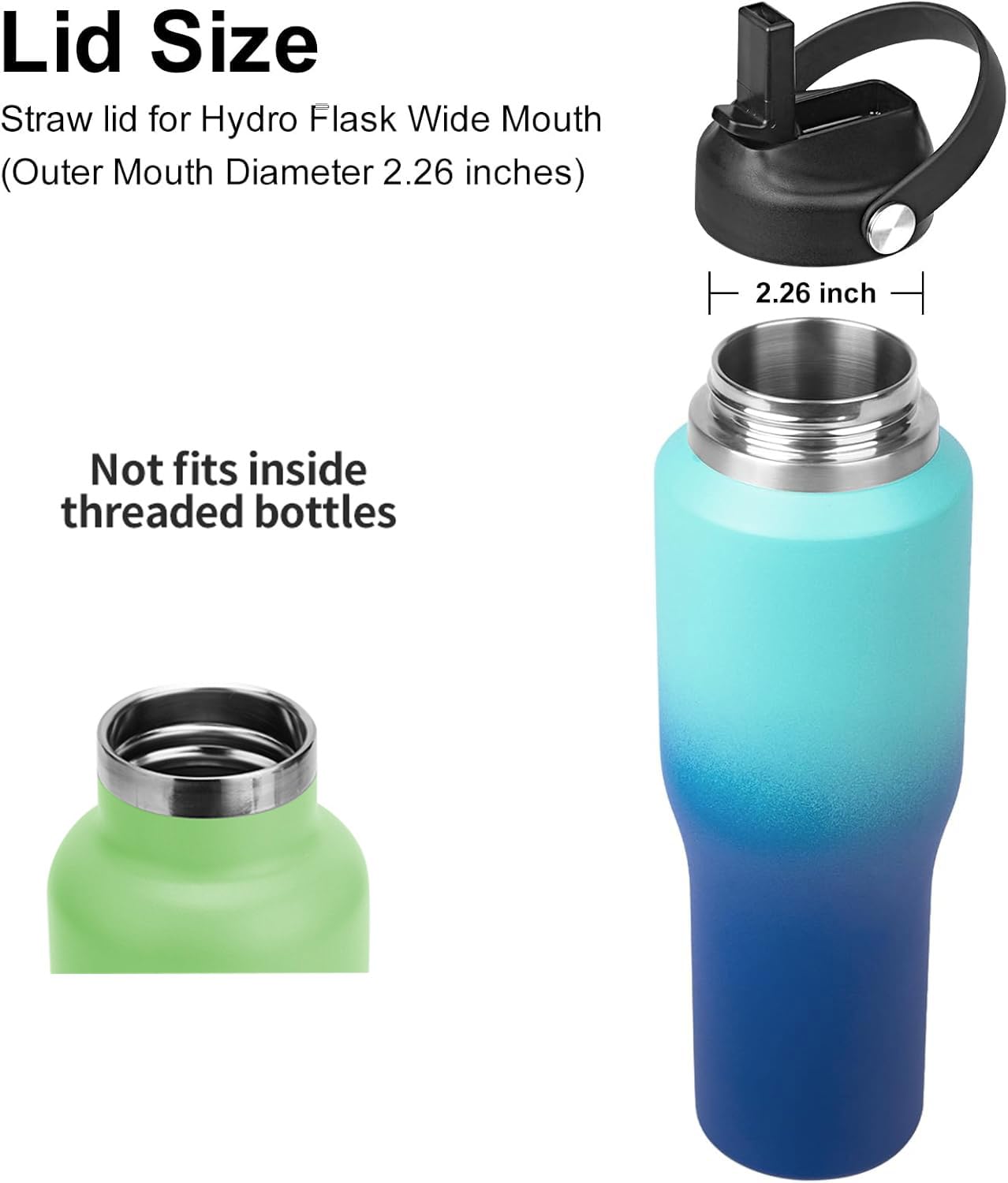 Straw lid for Hydroflask Wide Mouth Water Bottle,Straw Lid Flexible Handle Fit Hydro Flask 12 16 18 20 32 40 64 oz,Sports Straw Cap Flip Top Lid Water Bottle Lid Accessories…