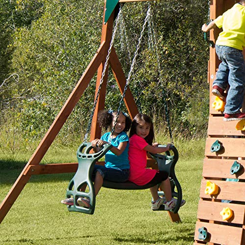 Gorilla Playsets Dual Ride Glider Swing for Kids, Back-to-Back Tandem, Green Plastic Coated Chains