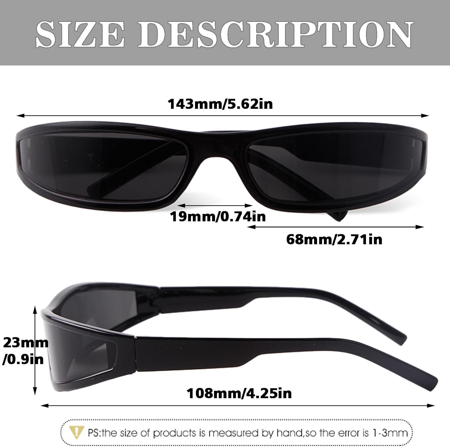 Skiennix Y2K Wrap Around Sunglasses - Futuristic Small Frame Rectangle Shades for Men & Women