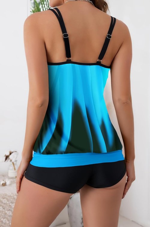 B2prity Tankini Swimsuit - Tummy Control Blouson Two-Piece Bathing Suit for Women | High Waist Boy Shorts
