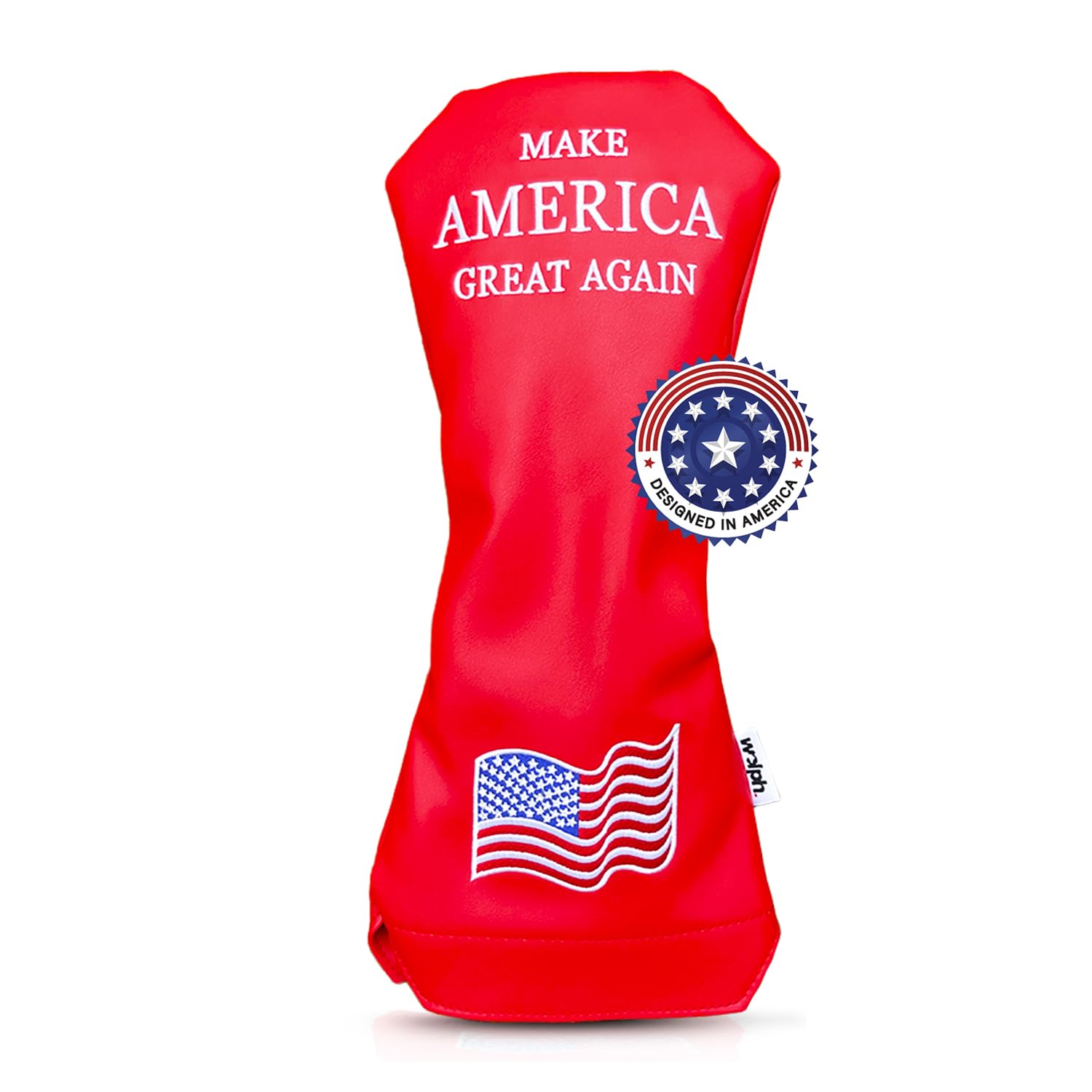 Wolph USA Driver Head Cover – Premium Leather, Iconic Red MAGA Hat Style – Trump-Inspired Funny Headcover – Trump Golf Accessories & Gift for Men and Women – Customize Your Bag.