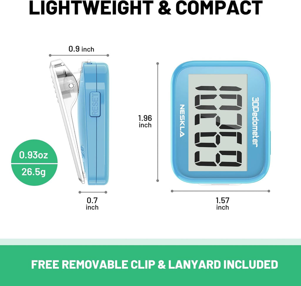 Skiennix 3D Pedometer - Accurate Step Counter with Large Display & Removable Clip | Ideal for All Ages