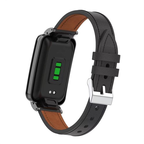 T-BLUER Compatible with Xiaomi Mi Band 7 Pro Band,Mi Band 7 Pro Leather Replacement Bracelet Strap Wristband Accessories with Metal Frame for Xiaomi Mi Smart Band 7 Pro,Black
