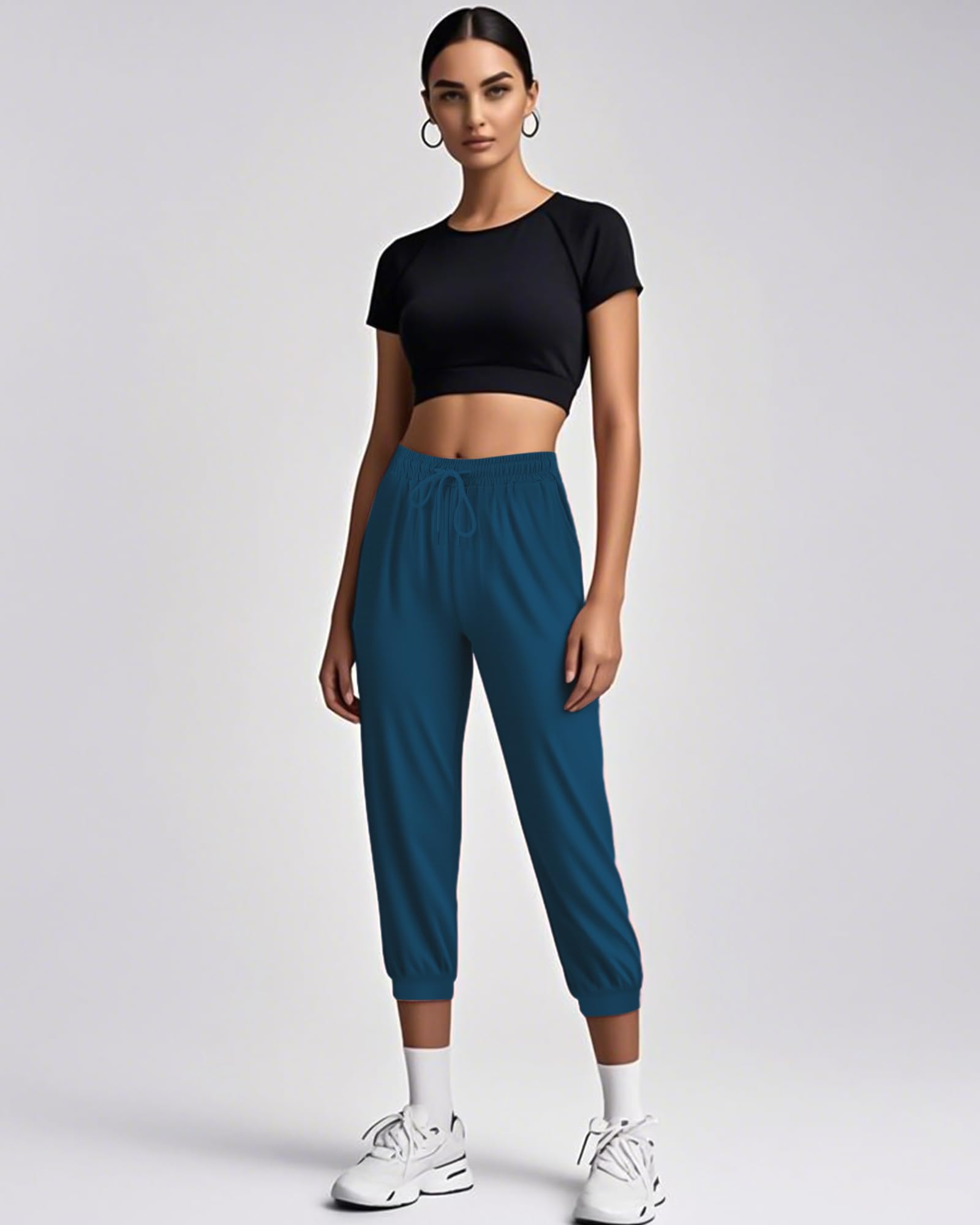 Taiyin 5 Pack Women's Ultra Soft Lounge Capri Joggers Sweatpants with Pockets for Athletic Running Yoga Workout Lounge Pants (L)