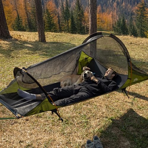 Night Cat Flat Lay Hammock Tent with Mosquito Net & Waterproof Rainfly - Green, 1 Person