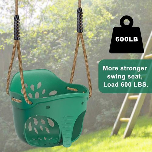 Dolibest Heavy Duty Toddler Swing Seat - Cute Elephant Design with Locking Carabiners | 600LB Weight Limit, Green