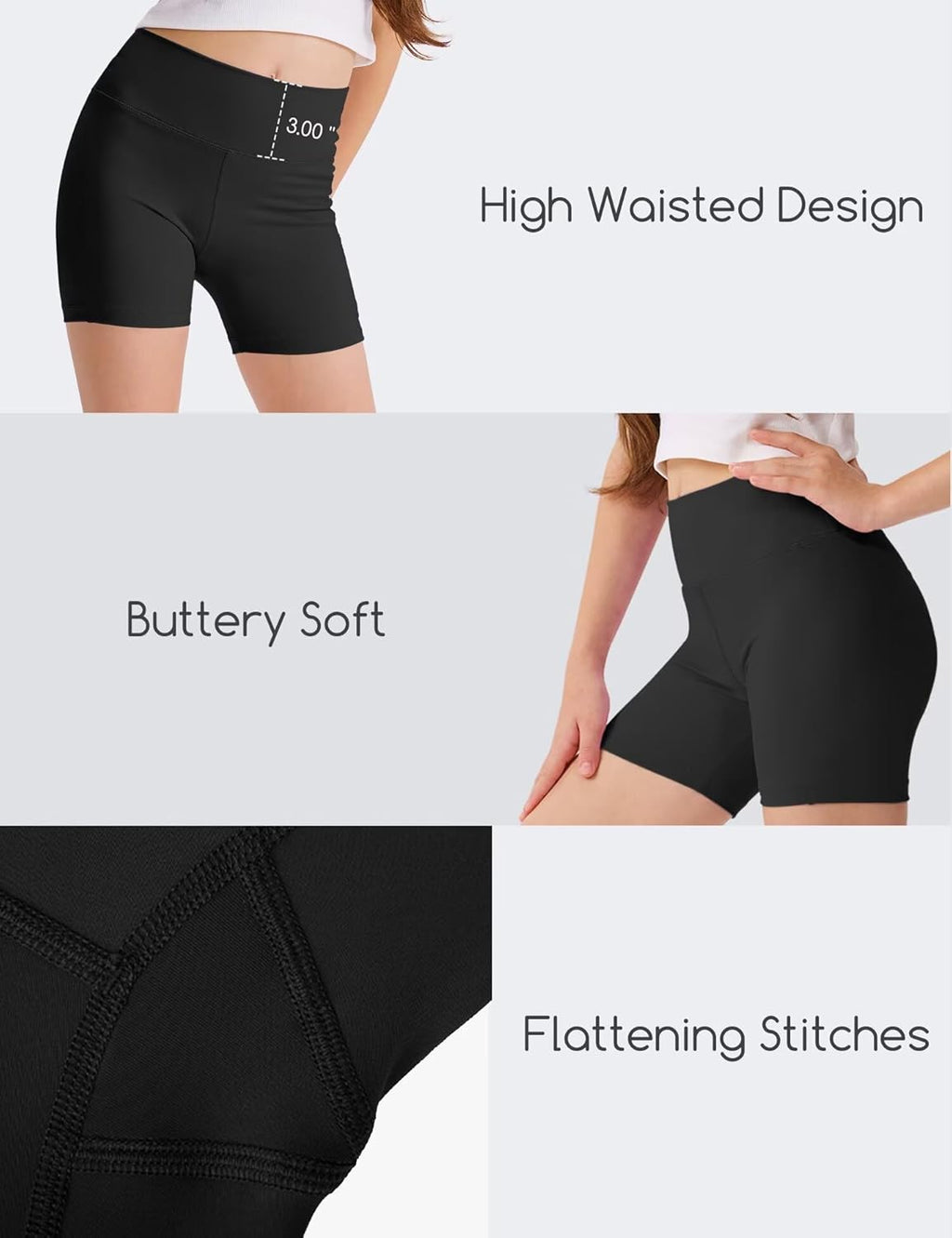 Skiennix Girls' High Waisted Biker Shorts - Stretchy Athletic Workout Shorts for Kids & Teens