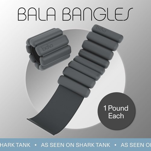 Bala Bangles Adjustable Wrist & Ankle Weights - 1 lb Charcoal Silicone Set for Gym, Yoga & Strength Training
