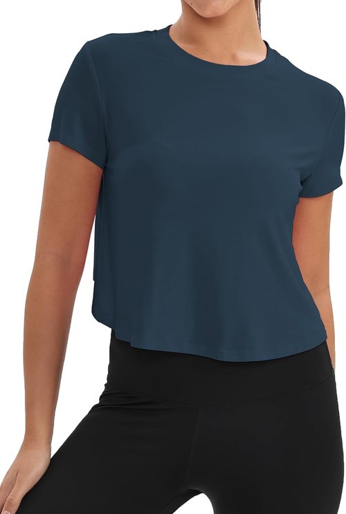 Mippo Workout Tops for Women - Short Sleeve Yoga Shirts | Loose Fit Athletic Crop Top
