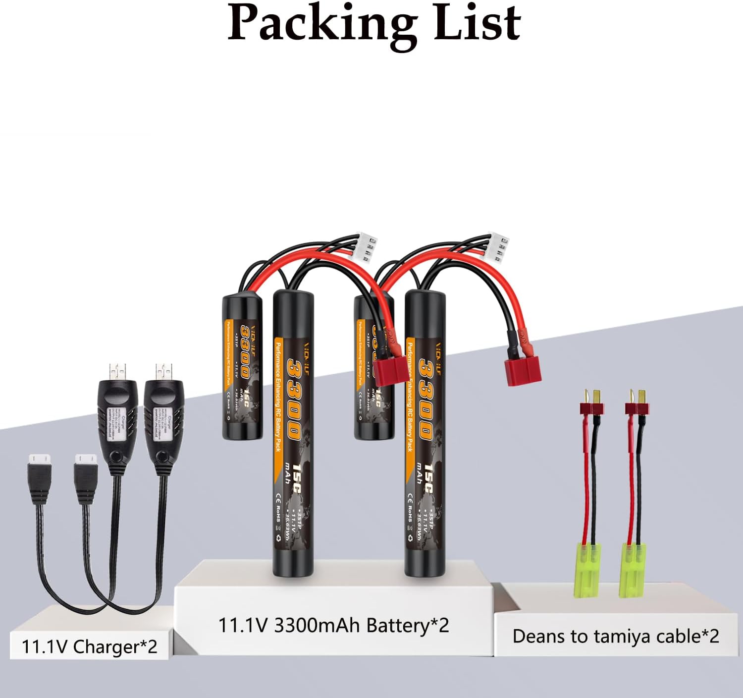 3300mAh Airsoft Battery by [Brand Name] - 11.1V Nunchuck Rechargeable Battery for AEG AK47, M4, MP5