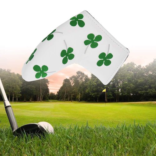 SEACLOUD Golf Putter Cover Blade Head Cover Four - Leaf Clover Pattern with V- Closure Luck for Golf Headcover White