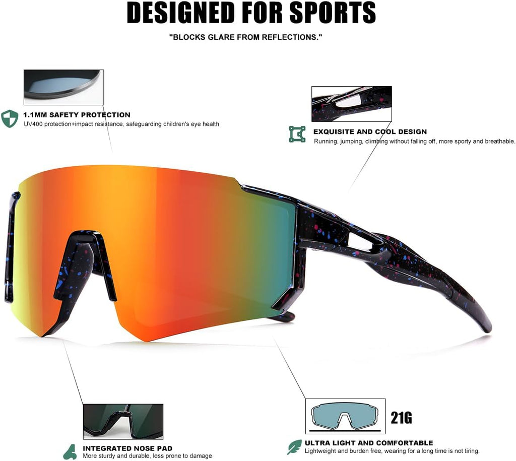 Skiennix Kids Sunglasses - UV Protection Youth Baseball & Softball Glasses for Boys & Girls