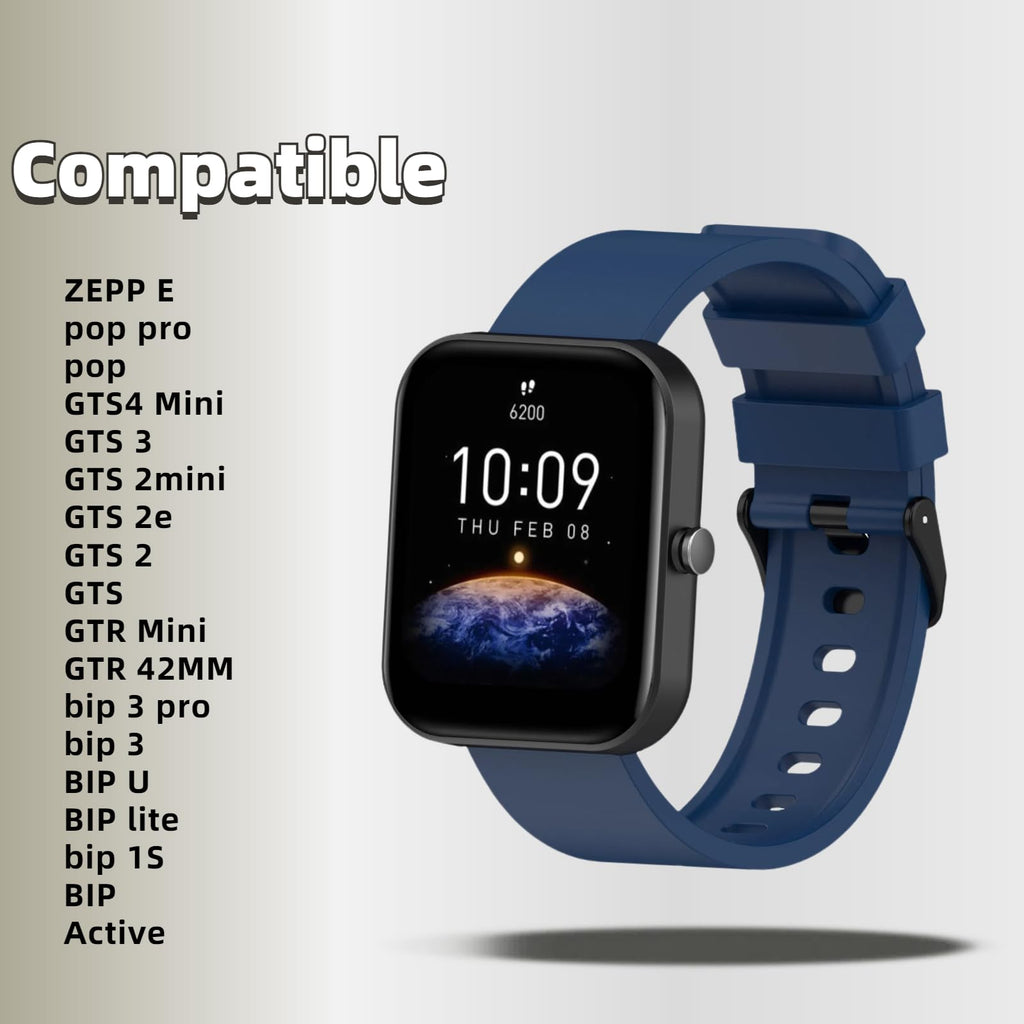 QHBAMD Silicone Bands Compatible for Amazfit Bip 3 Pro/Bip 3/ Bip U Pro/Bip U/Bip S/Bip Lite/Bip S Lite/Amazfit GTR 42 mm, 4 Pack 20mm Soft Replacement Wristband (Yellow Gray+ black+ blue+ white)