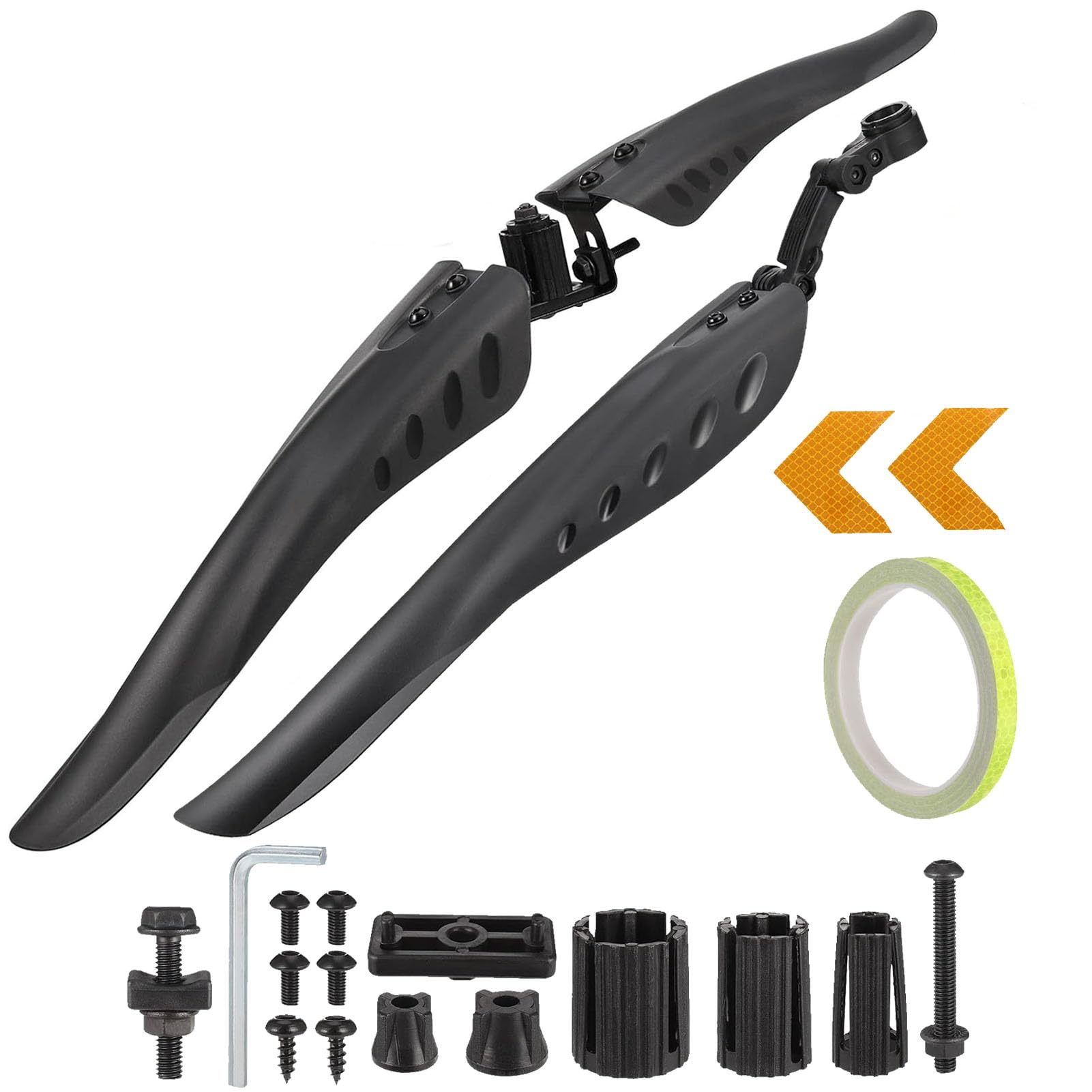 TuTuYa Bike Fender Set, Adjustable Bicycle Mudguards with 2 Arrow Reflective Stickers and 1 Reflective Tape, for 24-29 inch Bikes, Universal Front and Rear Tire Mud Guard for Most of Popular Bicycles