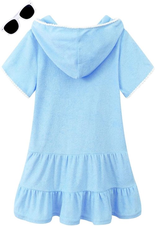 LUCKYGAL Girls Swim Cover-Up - Terry Zip-Up Bathing Suit Wrap with Sunglasses | Perfect for Beach Days