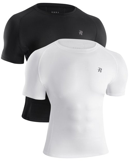 Runhit 2 Pack Compression Shirt for Men Short Sleeve Cool Dry Athletic Workout Shirt Comfortable Sports Base Layer Undershirt Top Black White S