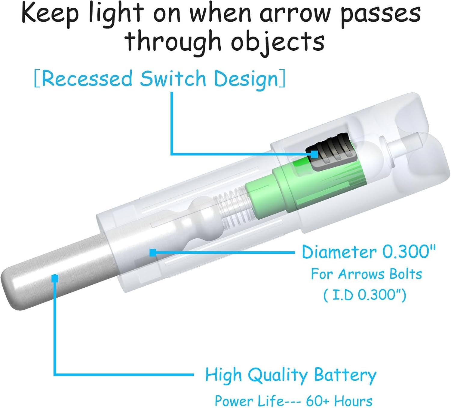 Skiennix Lighted Nocks for Crossbow - ON/OFF Switch Arrow Nocks for Archery Hunting | 6 Pack, .300 ID