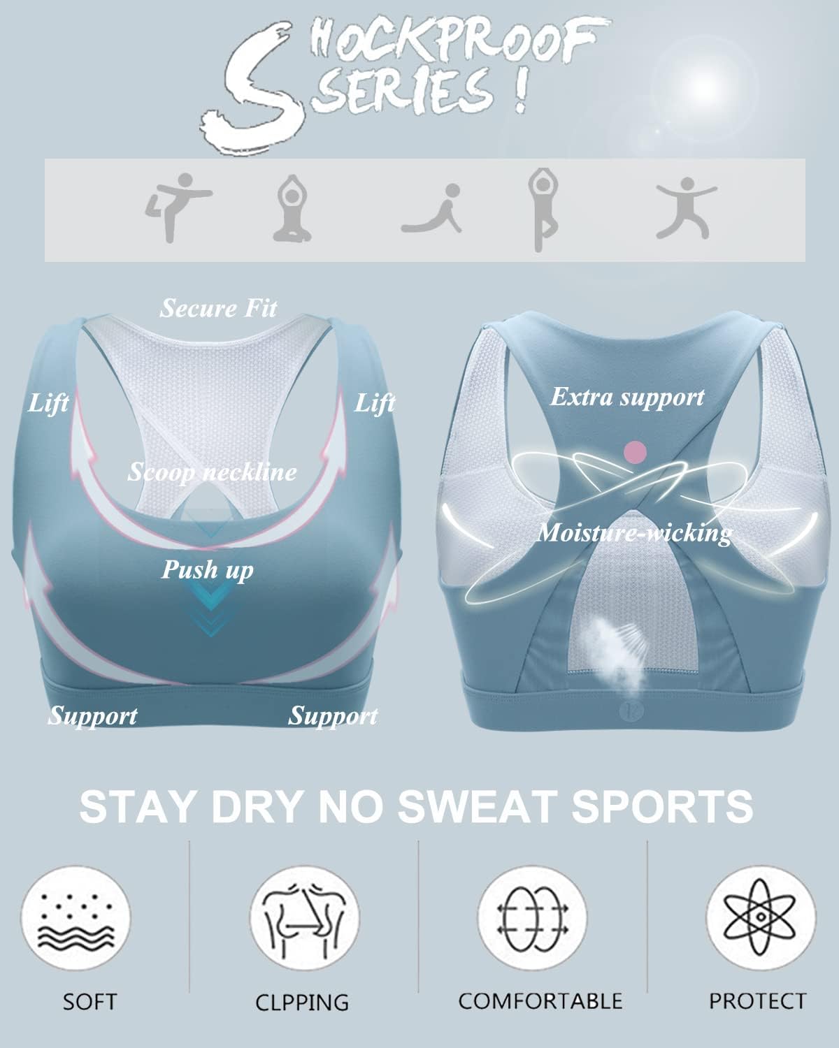 RUNNING GIRL Sports Bra - High Impact Padded Support for Large Bust | Fitness & Yoga Tank Top (Blue, M)