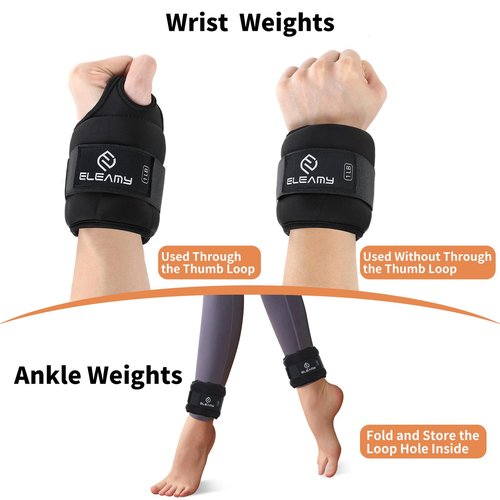 ELEAMY Wrist Weights with Thumb Loops Lock for Women & Men, 0.5lb*2/1lb*2/1.5lb*2/2lb*2/3lb*2,Premium Ice Silk Fabric,Comfortable & Tear Resistant for Walking,Running,Fitness and More（1lb*2 Black）