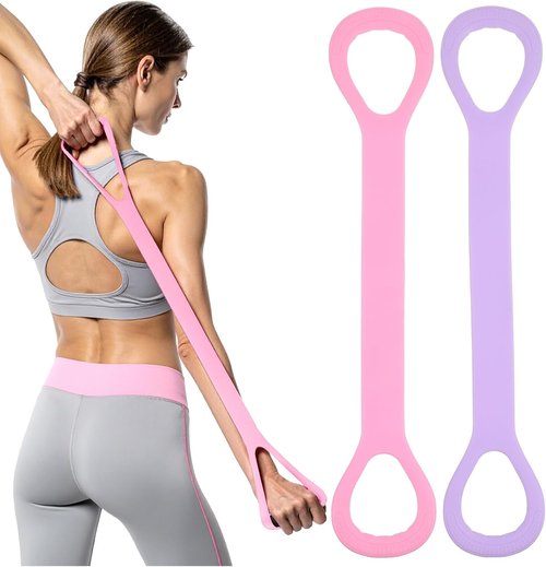 Gjinxi Resistance Bands Set - 2pcs Figure 8 Bands with Handles for Yoga & Pilates - Pink & Blue