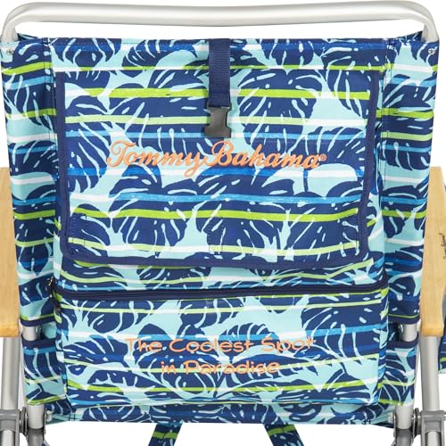 Tommy Bahama 2-Pack Blue Tropical Leaves Beach Chairs - 4-Position Reclining, Lightweight Folding with Backpack Straps