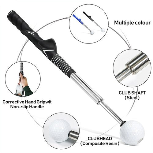 Colefunmit Retractable Golf Swing Trainer, Golf Grip Trainer & Golf Swing Trainer for Warm-up, Right-Handed Golf Training for Indoor & Outdoor, Strength & Tempo Training for Chipping Hitting (Blue)