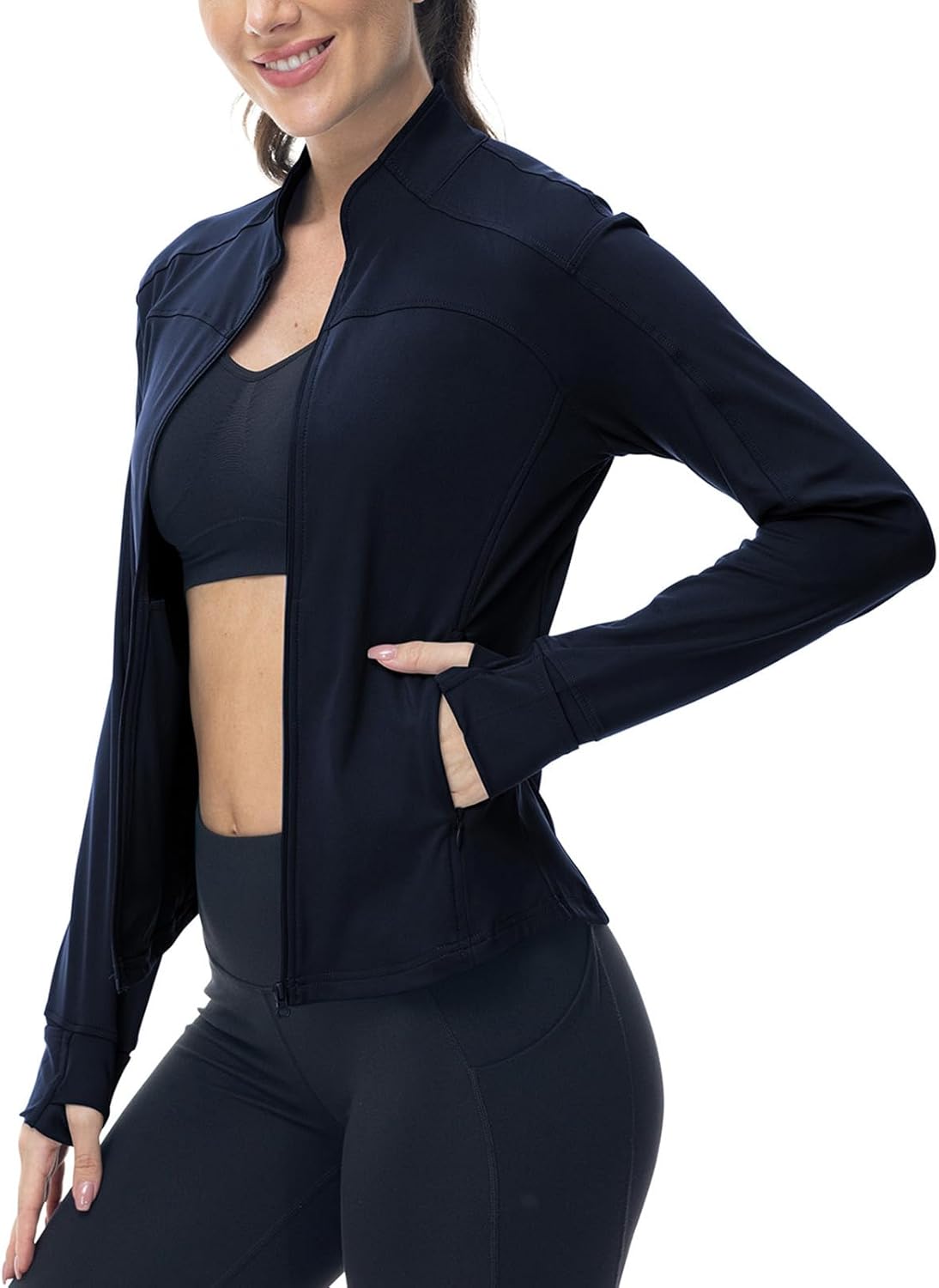 BGOWATU Women's Lightweight Workout Jacket - Zip-Up Athletic Jacket with Thumb Holes for Comfort