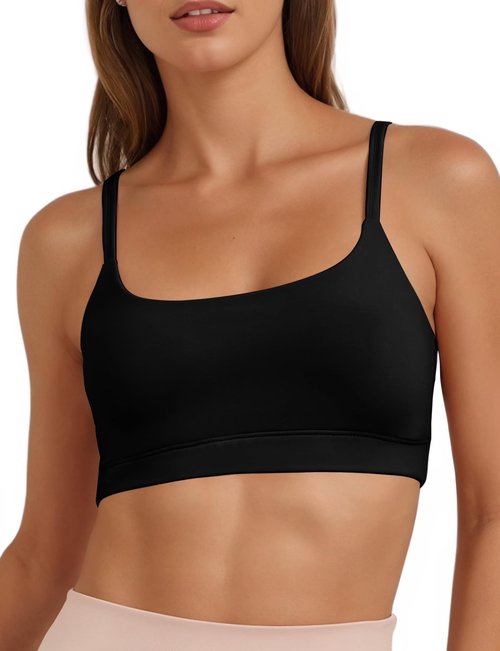 Buauty U Neck Sports Bra for Women, Adjustable Thin Straps Padded Push up Women's Sport Bras, Light Support Bra, Low Impact Spaghetti Strap Sport Racerback Bras Black S