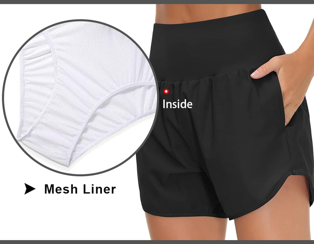 The Gym People Women's High Waist Running Shorts - Athletic Workout Shorts with Liner & Zip Pockets