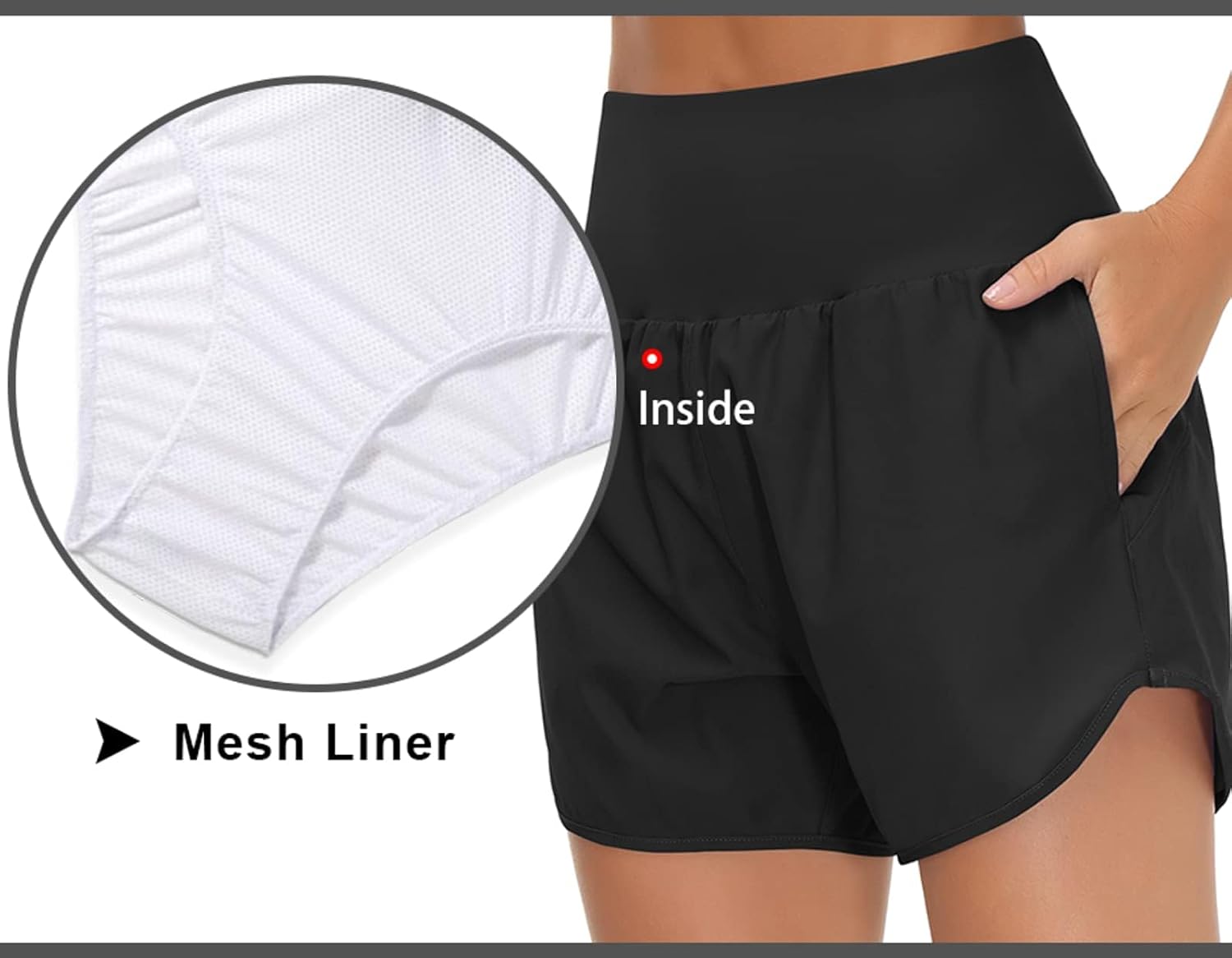 The Gym People Women's High Waist Running Shorts - Athletic Workout Shorts with Liner & Zip Pockets
