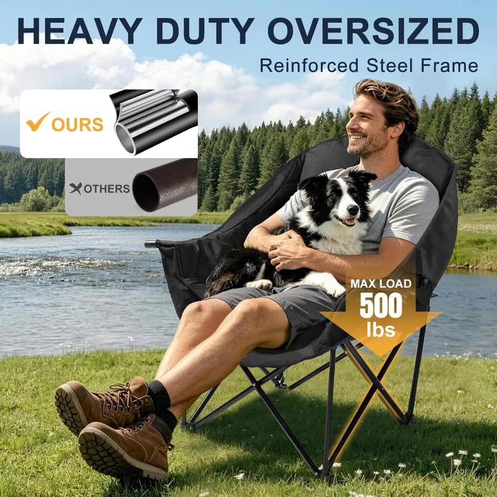 RVIEIS Oversized Heavy Duty Camping Chair 500 LBS Black Non-Heating