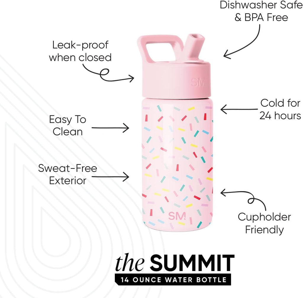 Simple Modern Kids Summit Water Bottle - 14oz Insulated Stainless Steel Tumbler with Straw Lid | Confetti Design