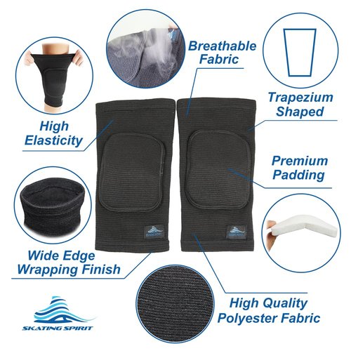 SkatingSpirit Soft Knee Pads Elbow Pads (1 pair) For Dancing Figure Skating Gymnastic, Youth Adult Anti-slip Anti-collision Curved Padding Open Kneepit (L)