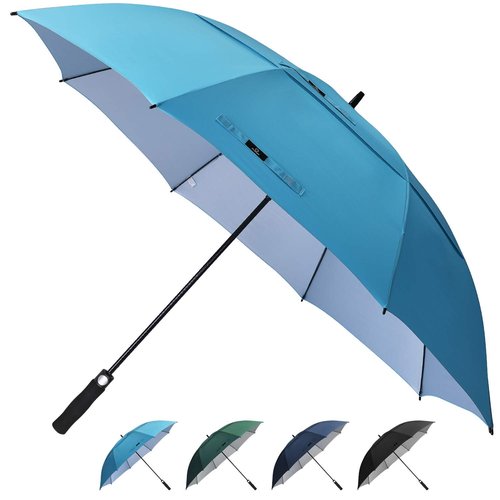 Prospo 62 Inch Extra Large Golf Umbrella Double Canopy Automatic Open Sun Rain Stick Umbrellas Windproof Waterproof Oversized (Sky Blue)