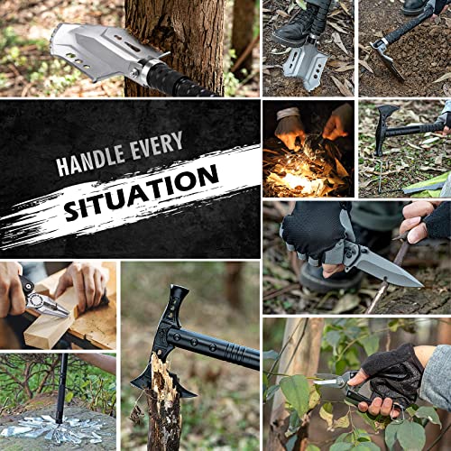 28-in-1 Camping Survival Shovel Set with Axe, Flashlight & High Carbon Steel