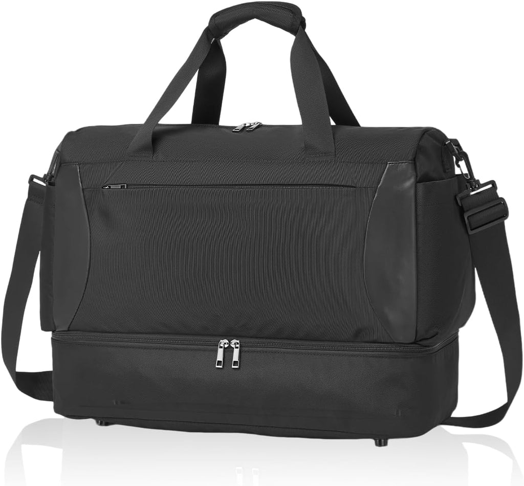 Seyfocnia Gym Duffel Bag - Lightweight Travel Bag with Shoe Compartment | Black Weekender for Men & Women