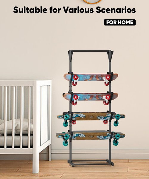 Tuohours Skateboard Racks Floor Stand Holder, Freestanding 5-Tier Skateboard Storage Organizer Hanger, Skateboards Display Rack for Deck, Longboard, Skateboard Rack for Garage, Black