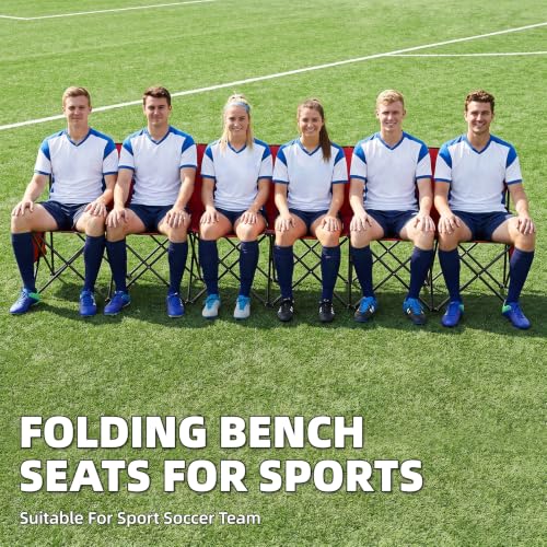 Portable Soccer Team Bench 6 Seats with Bag - Red, No Assembly, Foldable & Comfortable