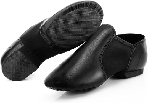 Keemi Black Jazz Shoes - Leather Non-Slip Dance Shoes for Girls & Boys | Unisex Kids Sizes