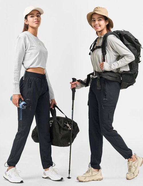 BVVU Women's Hiking Pants - Lightweight Quick-Dry Outdoor Cargo Joggers with Zipper Pockets