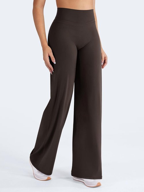 HIGORUN High Waisted Straight Leggings - No Front Seam Workout Pants for Women | 31" Casual Gym Yoga Trousers