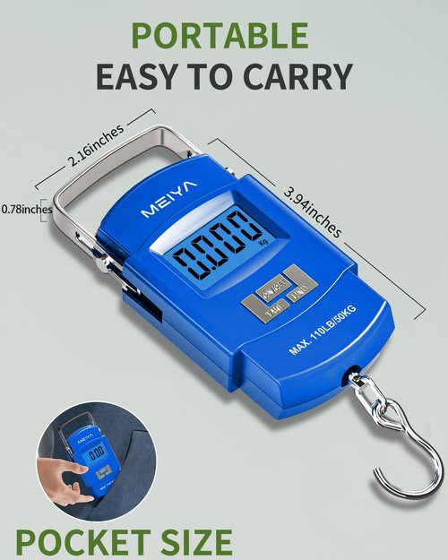 MEIYA Portable Digital Luggage Scale - 110lb Capacity, Backlit LCD Display, Includes 2 AAA Batteries | Ideal for Travel & Fishing
