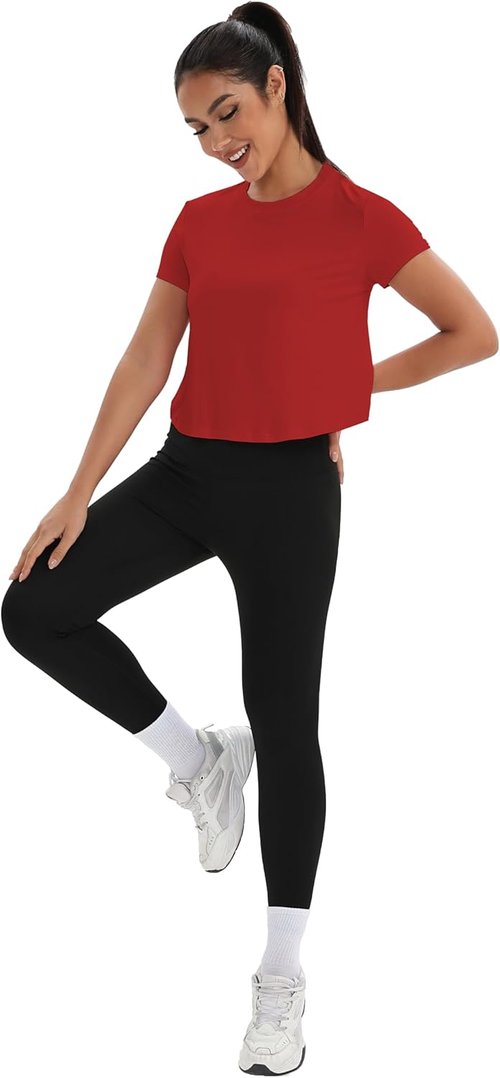 Mippo Women's Workout Tops - Short Sleeve Yoga Shirts for Gym & Running | Loose Fit Crop Top