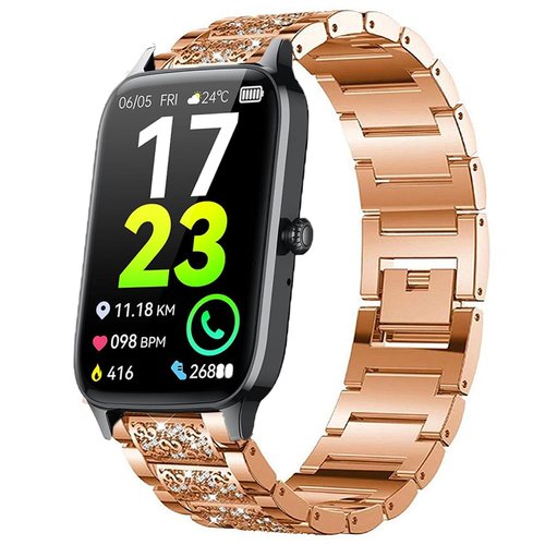 Lamshaw Compatible with Dyurwa P97 Smart Watch Band, Jewelry Bling Diamond Metal Dressy Strap Accessories Sports Band for Men Women Compatible for Soudorv P97, Dyurwa P97 Smart Watch (Rose Gold)
