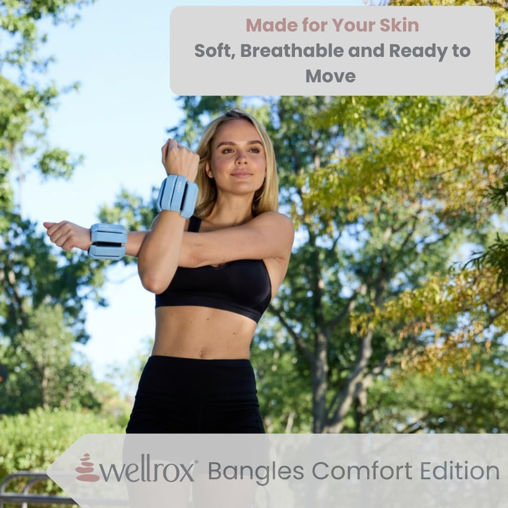 Wellrox Weighted Bangles - Adjustable Ankle & Wrist Weights for Men & Women - 2 lbs Set (1 lb Each) | Ideal for Pilates, Yoga, Running & Walking