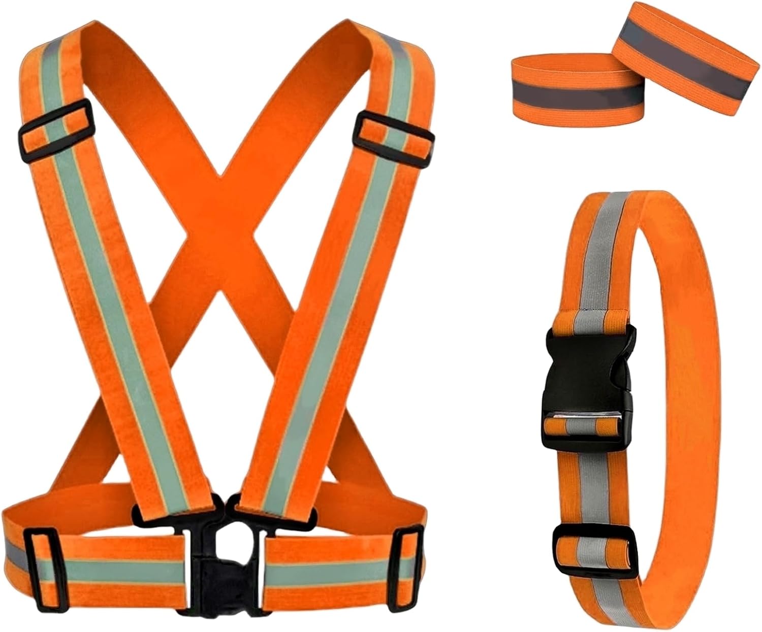 Reflective Running Gear - High Visibility Reflective Vest, Armband & Belt Set for Night Safety | Unisex