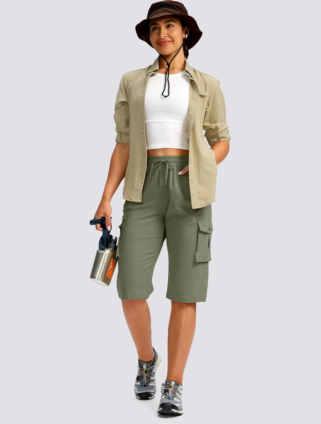 Viodia Women's Hiking Cargo Bermuda Shorts - Lightweight Knee-Length Capris for Summer Travel